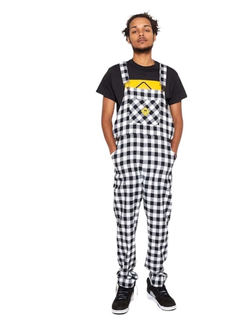 Skidz NWT black and white plaid flannel overalls Unisex Size Small